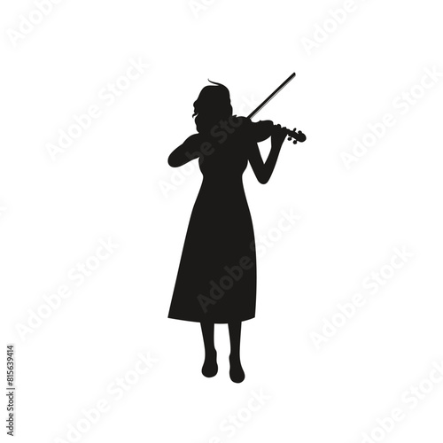 Silhouette of a girl violinist in vector, flat style.