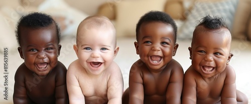 Capture the beauty of diversity in a group of multi-ethnic newborn children  each one unique and precious in their own