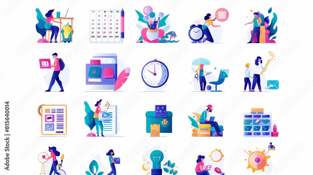 Modern illustration of different people organizing work and projects with to-do lists and plans. Modern illustration of different people organizing work and projects with to-do lists and plans.