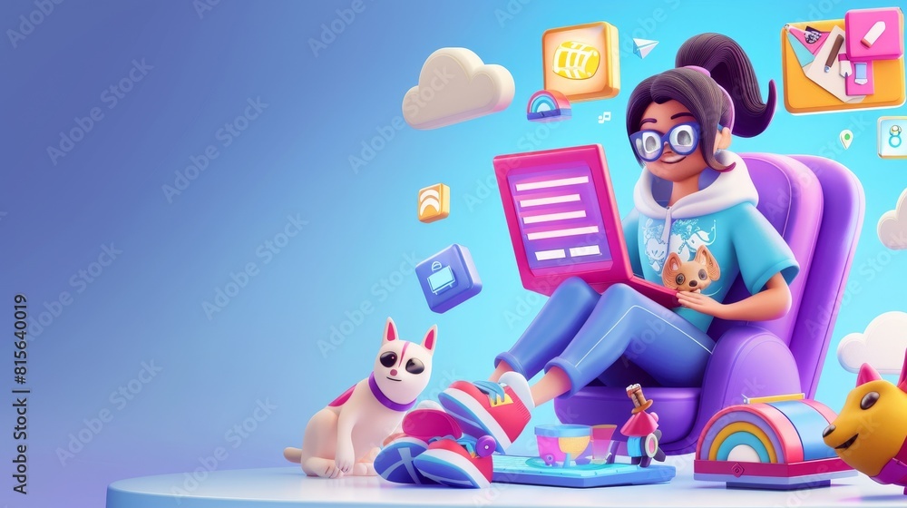 The theme is SEO audit banner, e-commerce, search engine optimization technology, auditing digital concept with contemporary female character, dog flying, media icons flying, cartoon linear moderns. The theme is SEO audit banner, e-commerce, search engine optimization technology, auditing digital concept with contemporary female character, dog flying, media icons flying, cartoon linear moderns.