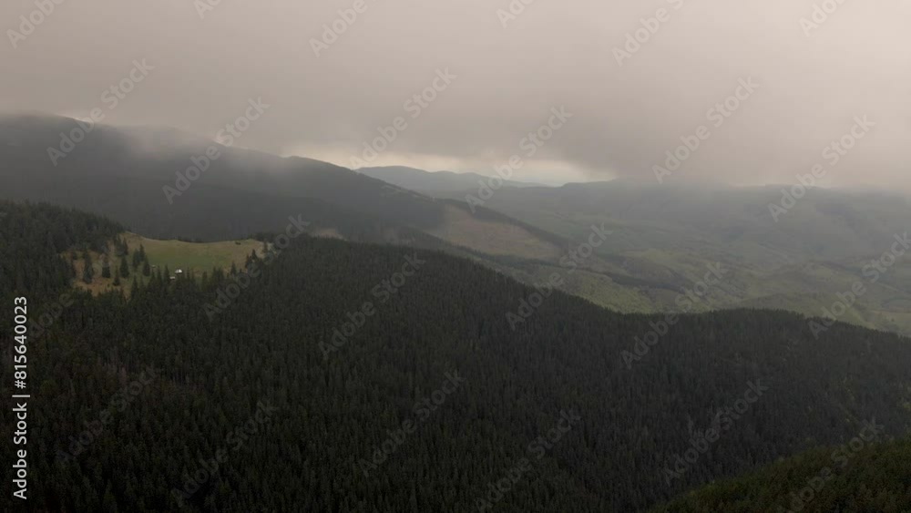 Aerial 4k view of morning in Parang mountain flying in clouds of smog. Nature landscape Aerial 4k view of morning in Parang mountain flying in clouds of smog. Nature landscape