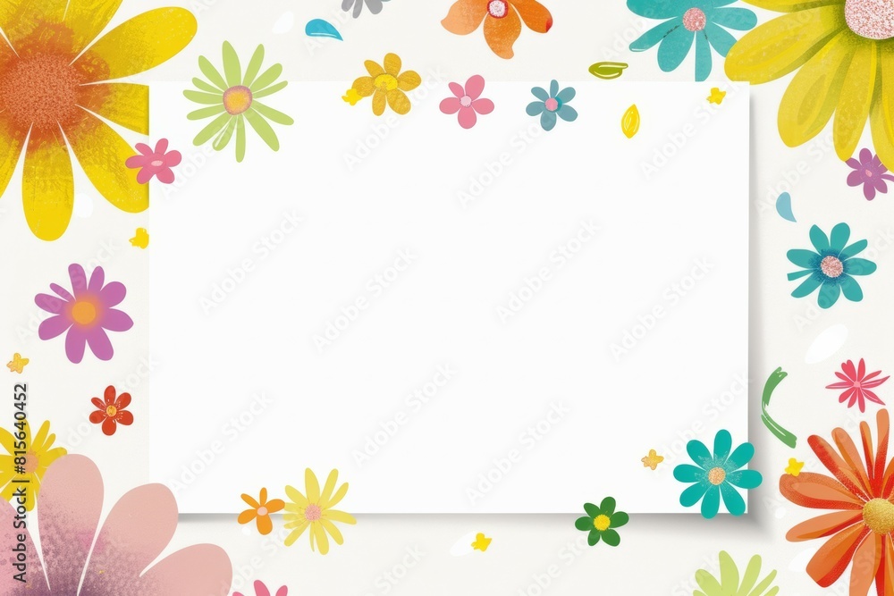A colorful flowery background with a white frame. A colorful flowery background with a white frame.