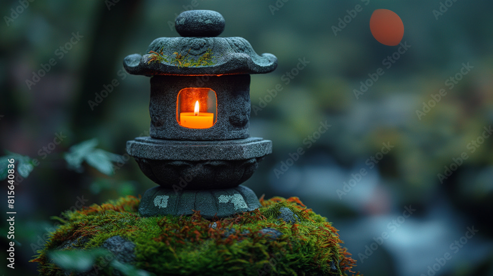Φωτογραφία A close-up photograph capturing the texture and detail of a Zen stone lantern, w