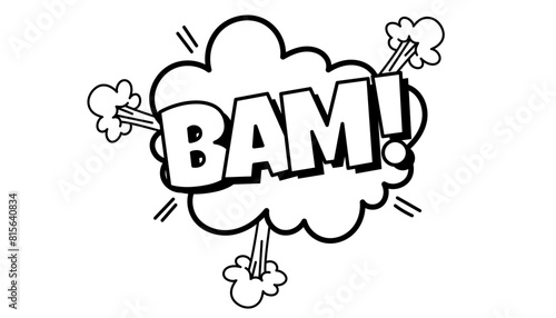 Pow comic bubble. Sound dialogue speech bubbles with word - Bam. Pop art expression in black and white color.