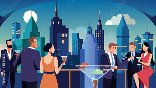 Elegant Rooftop Party at Dusk with Cityscape View