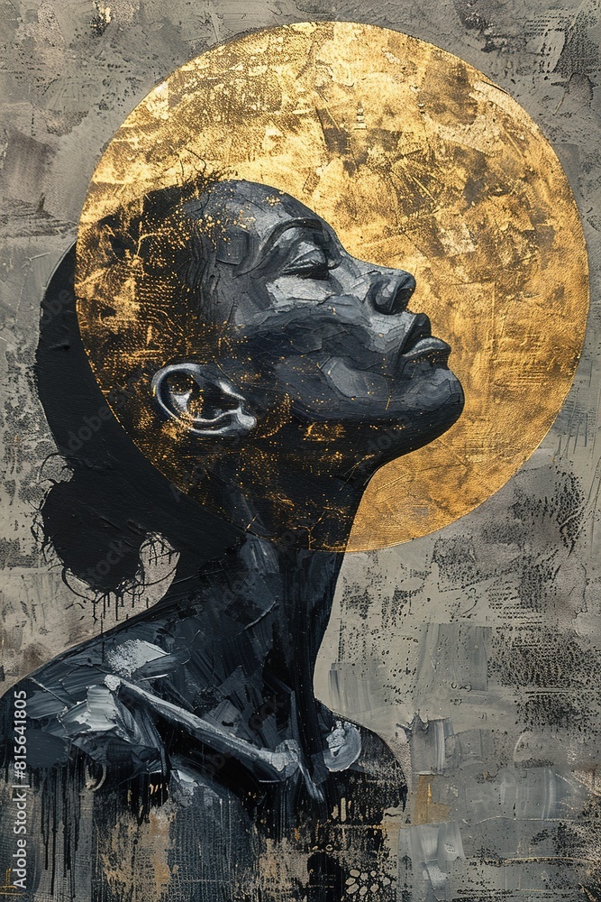 abstract oil painting profile portrait of woman on canvas, black and ...