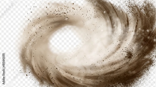 The dust sand and wind flow modern effect is isolated on a transparent background. Sand powder from a desert sandstorm texture swirls around a hurricane vortex with grain shimmer. photo