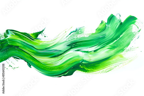 Green acrylic stain element on white background. with brush and paint texture hand-drawn. acrylic brush strokes abstract fluid liquid ink pattern