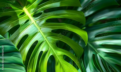 Green Monsterra Leaf Closeup, Generative AI photo