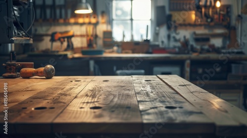 modern clean workshop bench close up of clean surface.