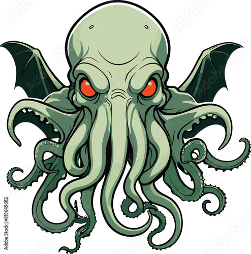 Fotografía Vector illustration of a mythical Cthulhu with red eyes against a white backgrou