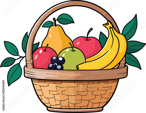 Vector of a wicker basket filled with a selection of colorful fruits