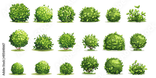 Bushes in the form of cute cartoons on a white background.