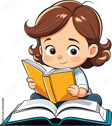 Vector illustration of a child reading a book.