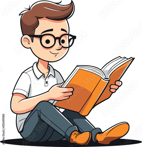 Vector illustration of a child reading a book.