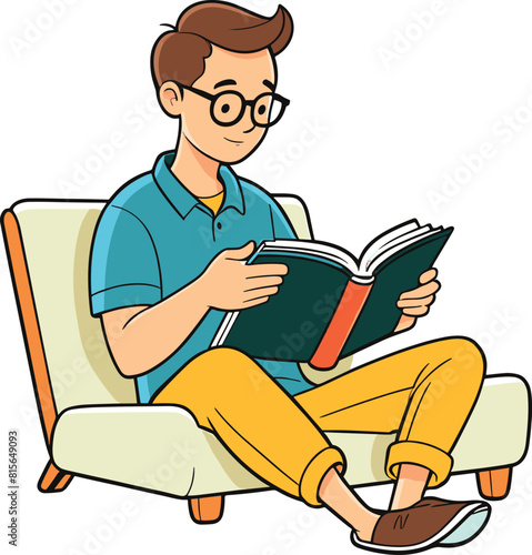Vector illustration of a child reading a book.