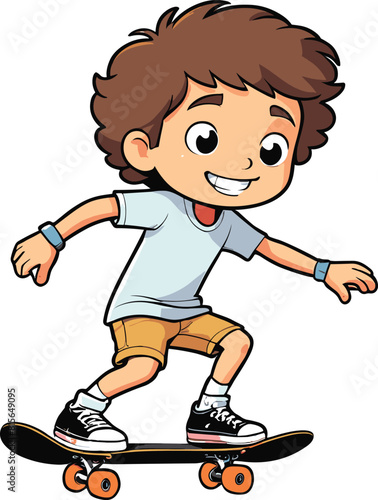 Vector illustration of a young boy riding a skateboard.