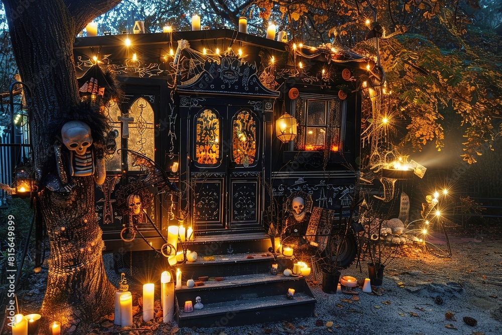 Obraz premium Spooky Halloween Town 3D illustration.