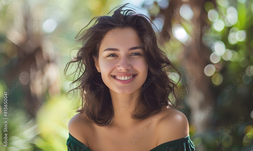 Woman in Stylish Green Top Enjoying Sunny Weather, Generative AI