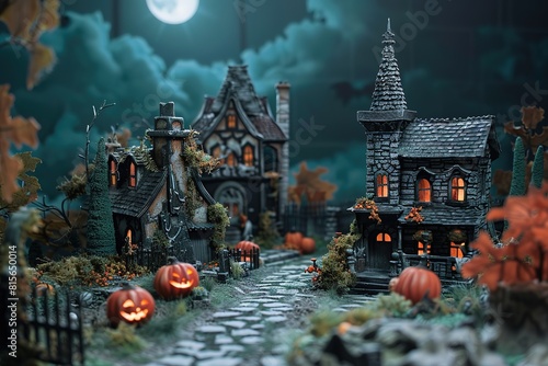 Spooky Halloween Town 3D illustration.