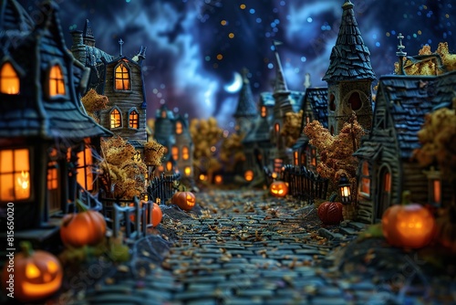 Spooky Halloween Town 3D illustration.