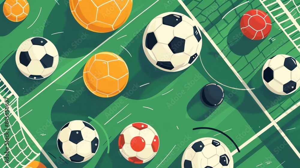 Soccer flat design top view, competitive theme, cartoon drawing, Complementary Color Scheme Soccer flat design top view, competitive theme, cartoon drawing, Complementary Color Scheme