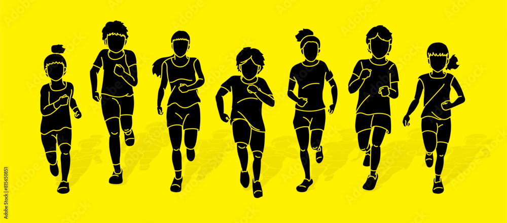 Φωτογραφία Group of Children Running Together Boys and Girls Running Cartoon Graphic Vector