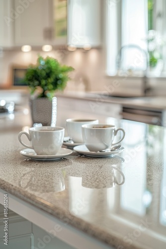 Kitchen island countertop with coffee set  modern kitchen background