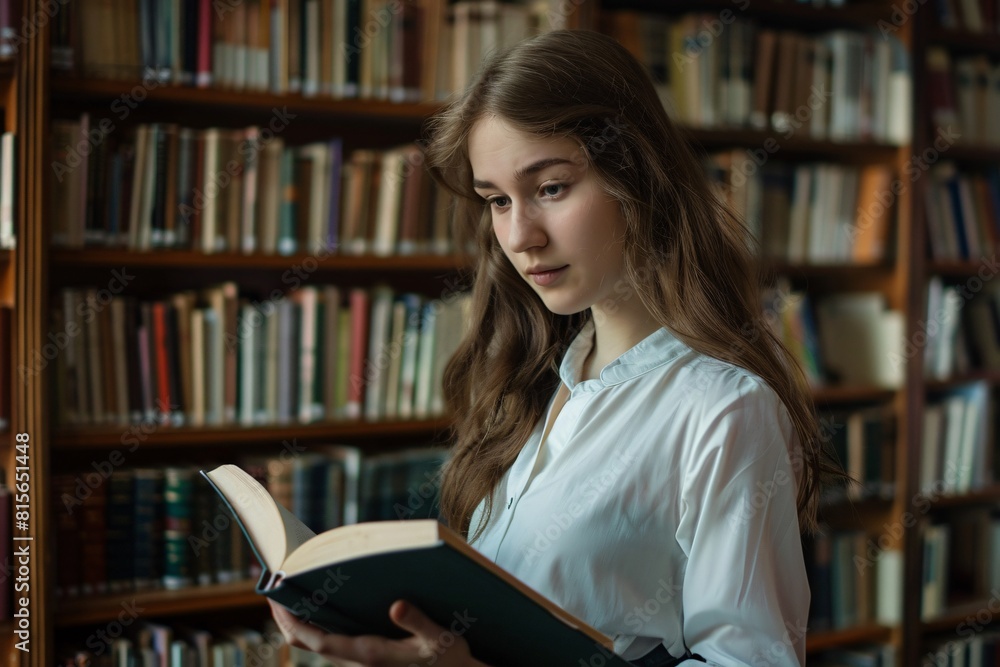 Beautiful college students reading in the library Beautiful college students reading in the library