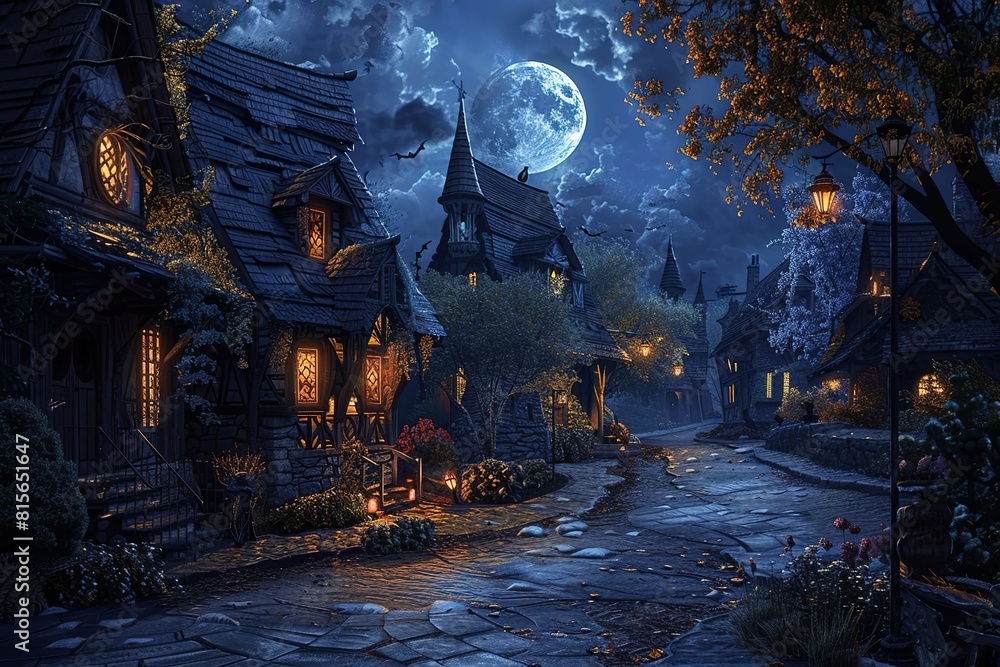 Spooky Halloween Town 3D illustration 