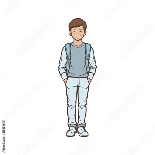man with arms crossed, men with school bag, school boy vector illustration (ID: 815654645)