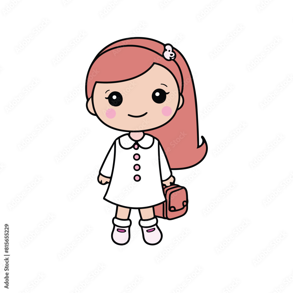 Little School girl holding bag going to school, Vector illustration of school girl Little School girl holding bag going to school, Vector illustration of school girl