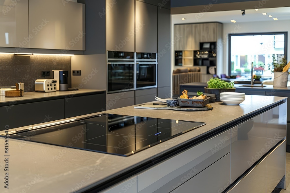 A modern kitchen with sleek appliances and a clean, minimalist design, captured with high resolution and clear details
