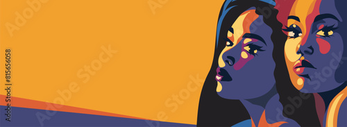 Vector banner portrait abstract strong and brave girls support each other and the feminist movement. Sisterhood and female friendship. girl power, movement for gender equality and women empow