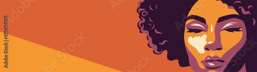 Vector banner portrait of a strong, bold, feminist woman. Place for text. Women's Day. Vector illustration of girl power, movement for gender equality and women empowerment
