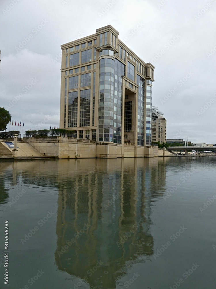 Naklejka premium Montpellier May 2024: Visit the magnificent city of Montpellier in Occitanie. Street photos - View of Place de l'Europe