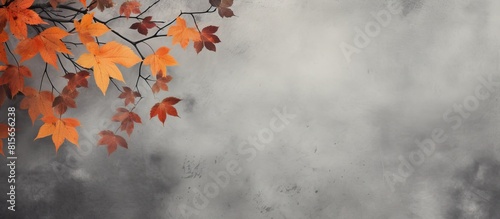 Autumn leaves on a gray background horizontal space for text autumn leaves pattern. copy space available