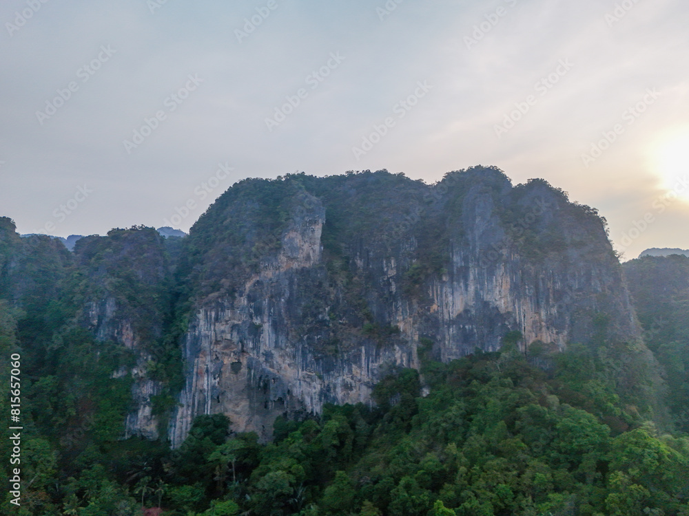 aerial view of beautiful long exposure sea with rock formations on the island in the Railay thailand