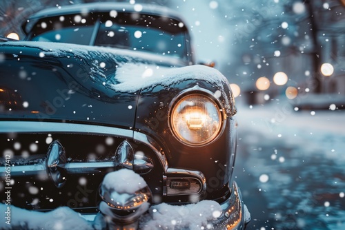 Retro Automobile on Snow-Covered Street © Ilia Nesolenyi