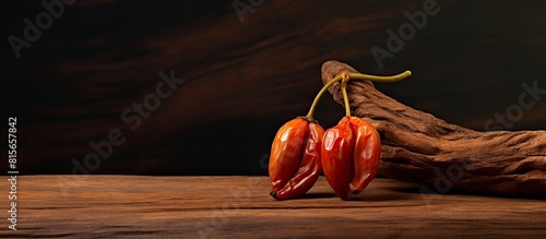 Manila tamarind fruit on wood board. copy space available photo