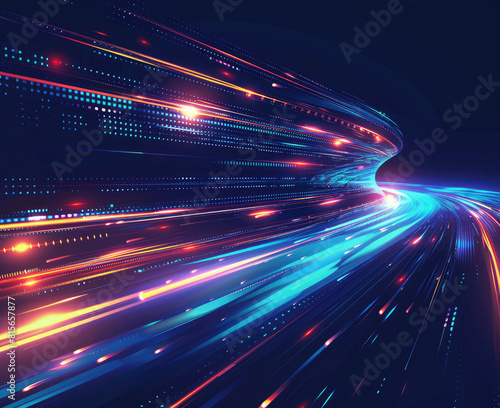 Blue technology background with motion neon light effectVector illustration photo