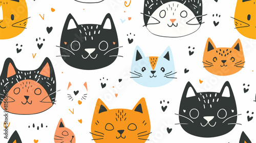 Seamless pattern with cute cats faces online white background