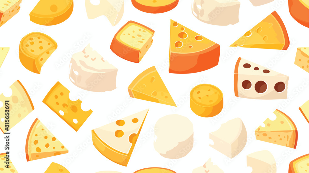 Seamless pattern with different cheese slices online white background 