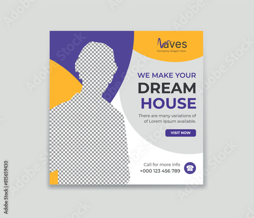 Construction agency social media post. home improvement banner template, home repair social media post banner. Construction social media post Template for house renovation services.
