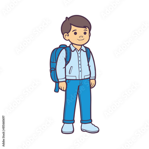 illustration of a boy, school boy illustration, blue uniform school boy (ID: 815660697)