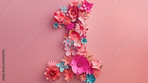 Paper-Cut Artwork Featuring the Number "1" Crafted from Paper Flowers