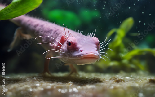 Axolotl under the water surface