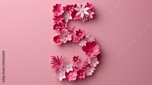 Paper-Cut Artwork Featuring the Number "5" Crafted from Paper Flowers © Flowstudio