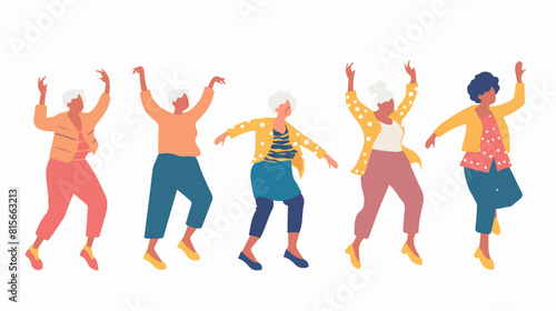 Senior women dance to music. Happy elderly ladies office