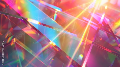 Abstract background with holographic rainbow flare reflection and geometric light reflection. Blurred rainbow light refraction texture overlay effect for photo